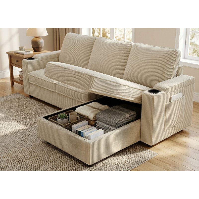 3 Seater Sofa Bed, Beige