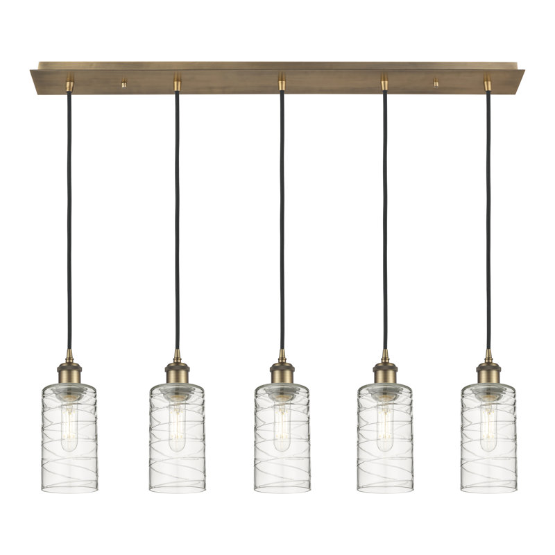 Caius - Luminaire suspendu linéaire à 5 lumières 37 po, Laiton brossé, Tourbillon déco