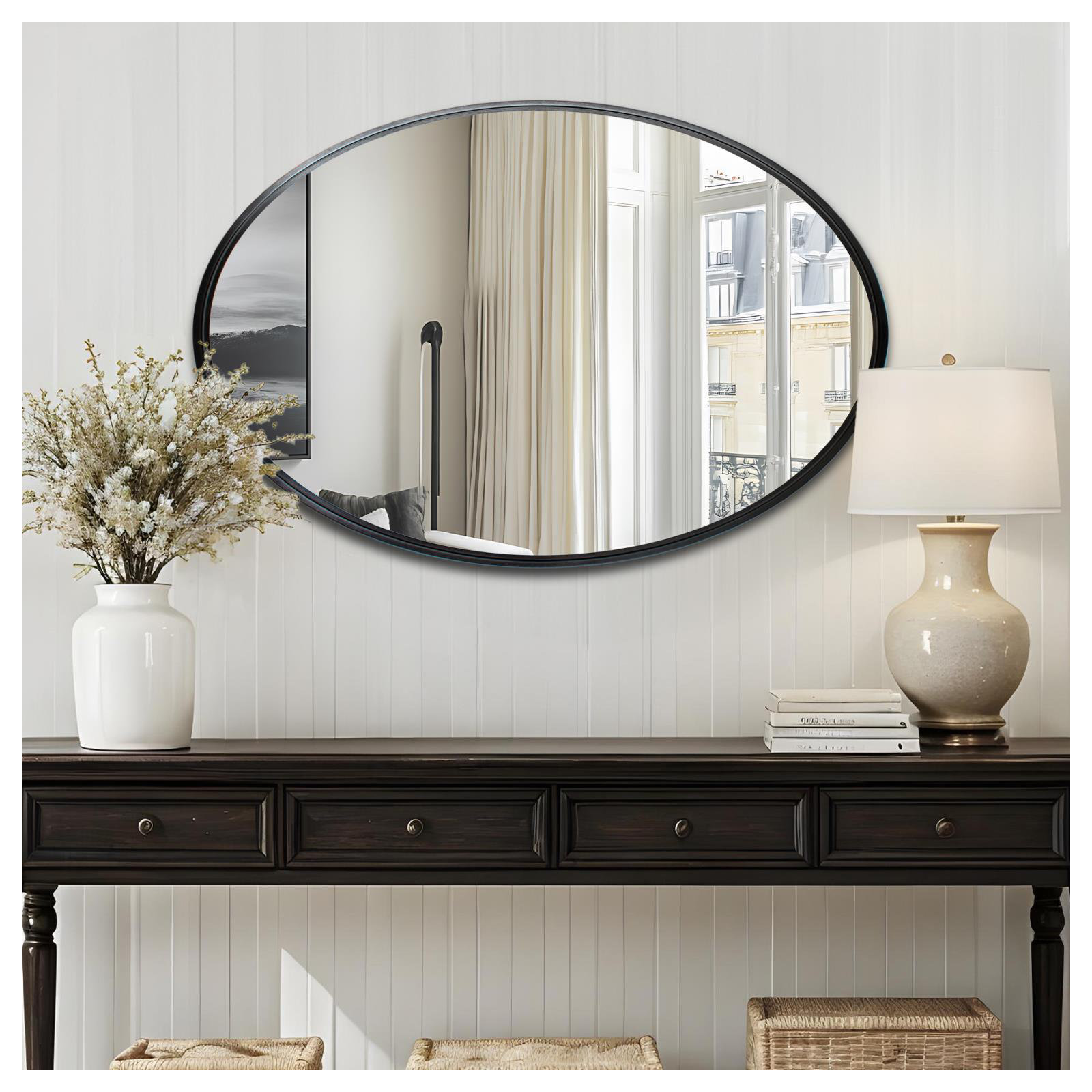 Steele Oval Mirror,  Black