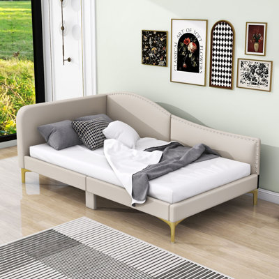 Upholstered Daybed with Headboard Armrest and Support Legs by Everly Quinn