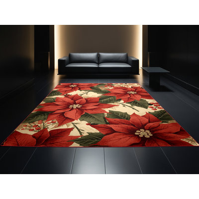 Tapis de Noël doux et moelleux à motif abstrait moderne et contemporain en rouge Favela