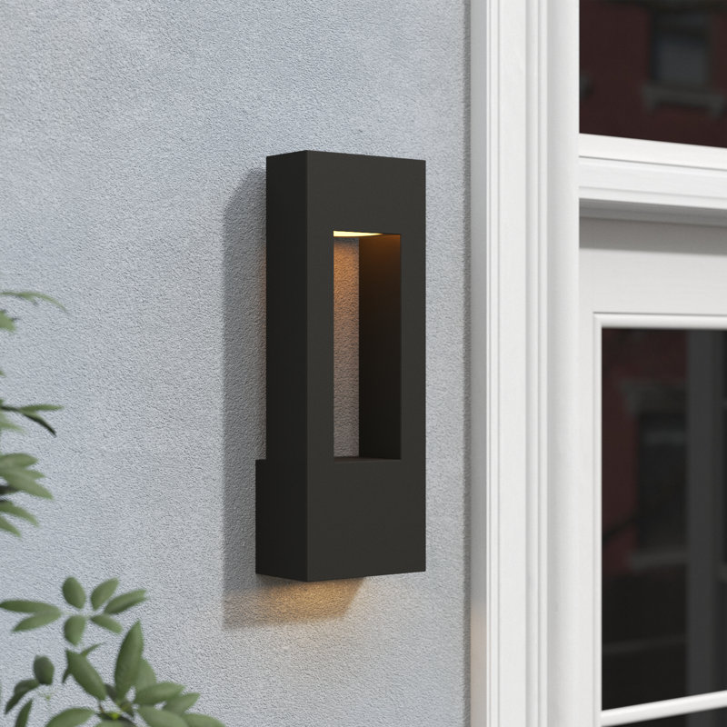 Plafonnier encastré d'extérieur en verre givré Atlantis, Noir satiné, H 16 po x l 6 po x P 3,5 po
