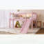 Lit mezzanine simple avec tablettes de rangement, lit mezzanine inférieur en bois massif avec lumières DEL et garde-corps pleine longueur, aucun sommier tapissier requis, rose-454536019-454536017