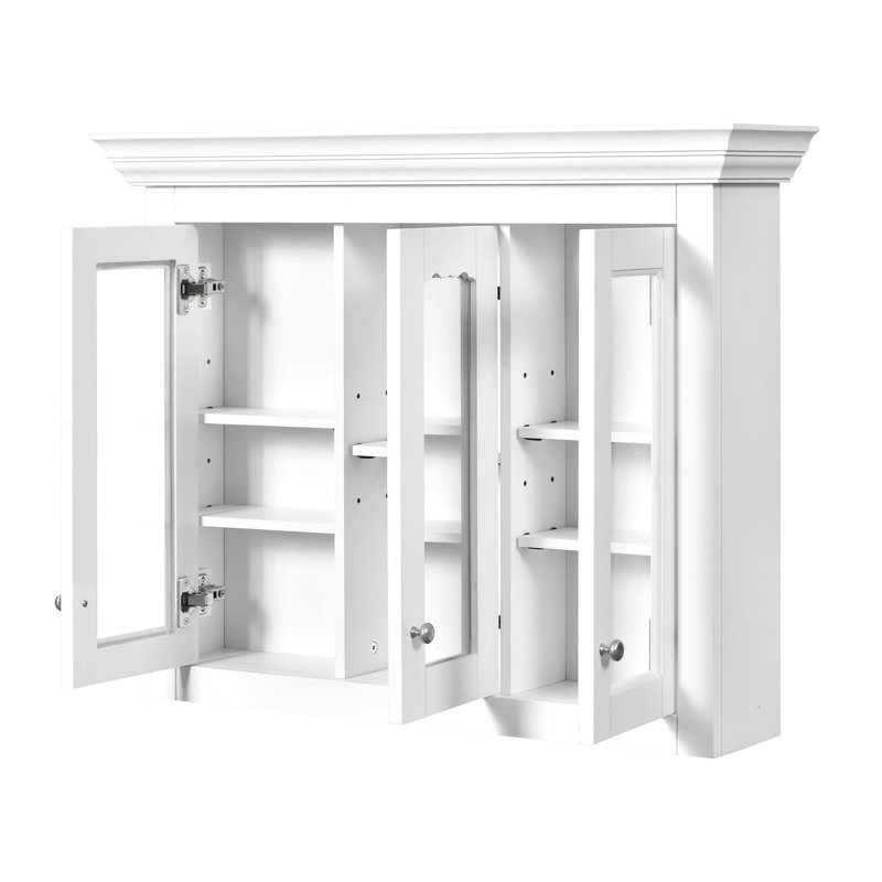 Armoire à pharmacie de 35 po avec miroir, 5 tablettes fermées et réglables, armoire de rangement murale avec portes en verre