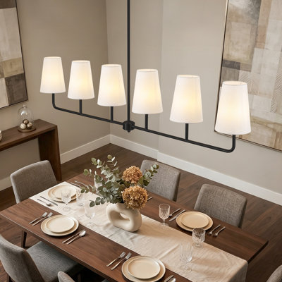 Lustre 6 lumières à abat-jour de style transitionnel linéaire à 6 lumières