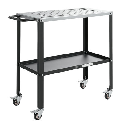 Table de soudage 36 po x 18 po Établi de soudage mobile Capacité de 1200 lb, plateforme de table de travail en acier robuste avec 4 roulettes verrouillables, 4 fentes pour outils, trous de fixation de 0,63 po, plateau à outils pour les ateliers