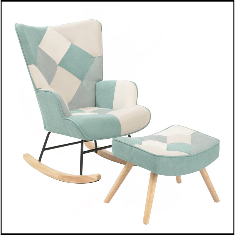 Chaise berçante avec repose-pieds, Gris / beige / vert