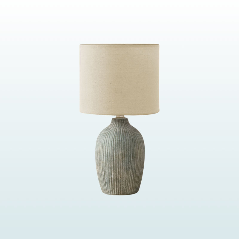 Benjen Modern and Contemporary Green Ceramic Beige Shade Table Lamp, 17.36'' H X 9.36'' W X 9.36'' D
