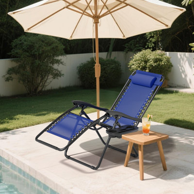 Bertine Folding Reclining Zero Gravity Chair, Recliner Lounge Chair with Pillow and Cup Holder Tray by Arlmont & Co.