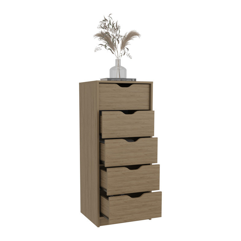 Commode verticale étroite 5 tiroirs, commode verticale étroite avec tiroirs coulissants Basilea