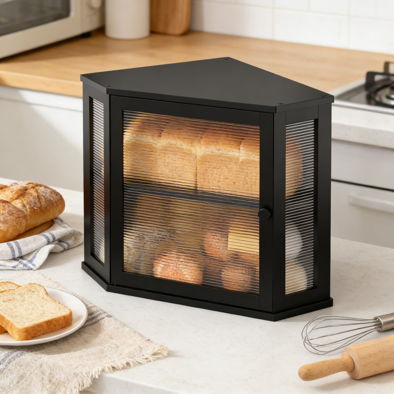 Boîte à pain en bambou à double couche pour comptoir de cuisine - bac de rangement de pain de grande capacité avec porte en acrylique et serrure magnétique pour la fraîcheur