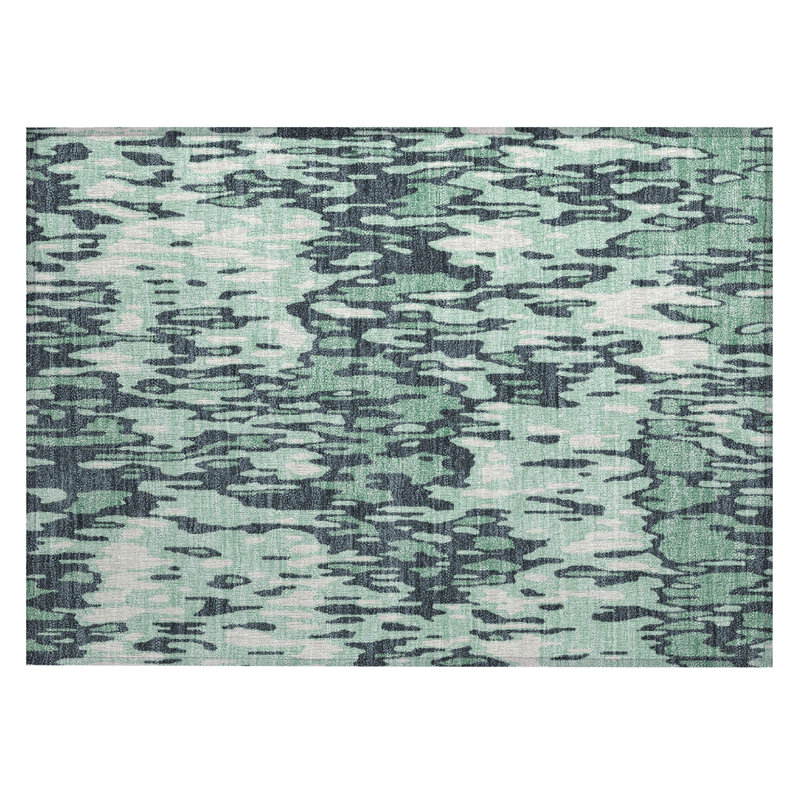 Sage Green Flat Woven Rectangular Synthetic Rug
