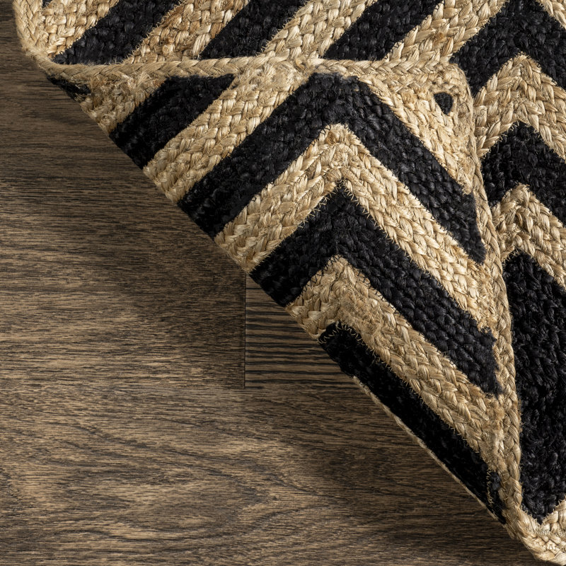 Black and Beige Jute Rectangular Trellis Area Rug, 9' x 12'