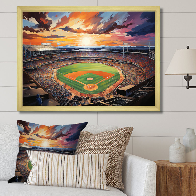 Abstrait Baseball Stadium V - Stades, art mural, Cadre doré simple, H 16 po x l 32 po x P 1 po