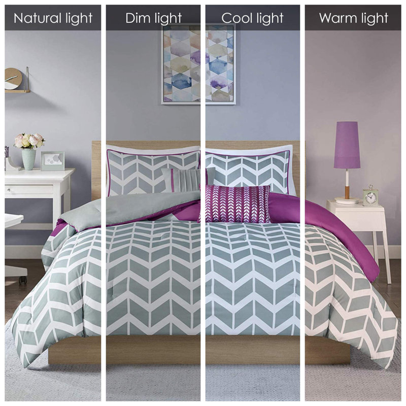Nadia Comforter Set, Twin Comforter + 4 Additional Pieces, Purple
