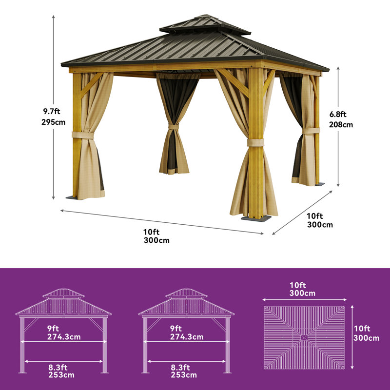 Aluminum Patio Gazebo with Wood Grain, 10 ft x 10 ft