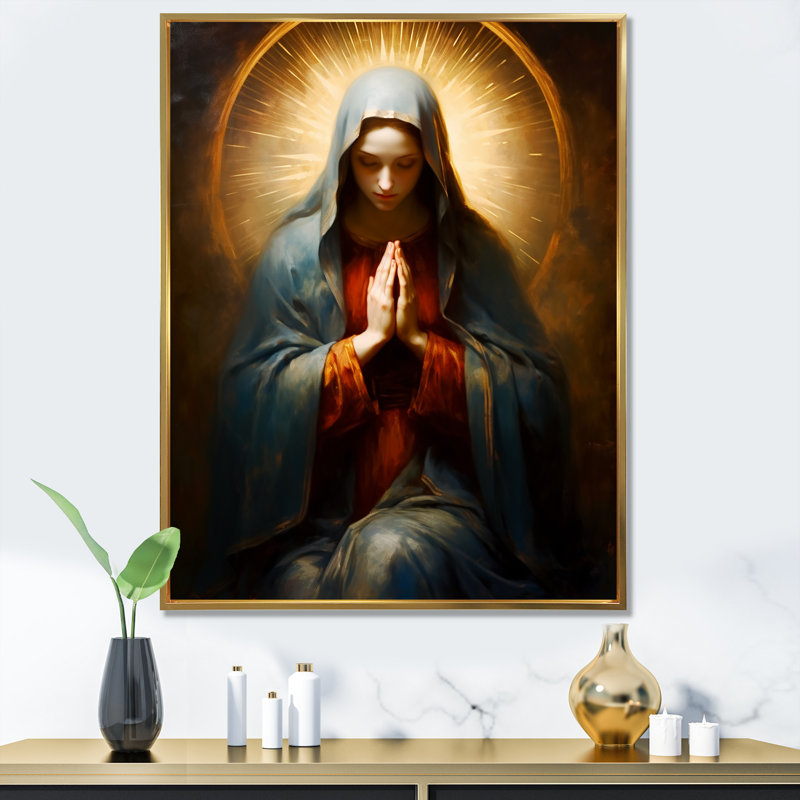 «Mother Mary Christian Portrait II», Cadre flottant doré, H 60 po x l 28 po