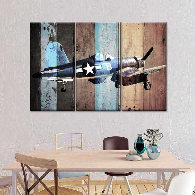Avion rétro sur toile, ensemble de 3 pièces, H 24 po x l 38 po x P 1,25 po