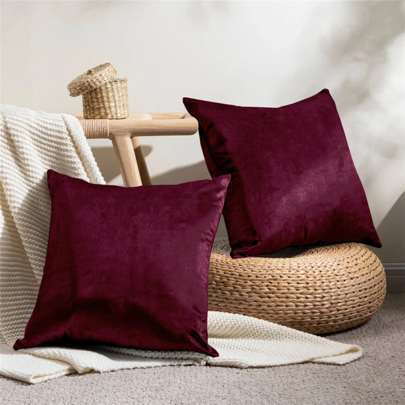 Rizokarpaso Luxury Square Scatter Crushed Velvet Cushion Cover, Maroon