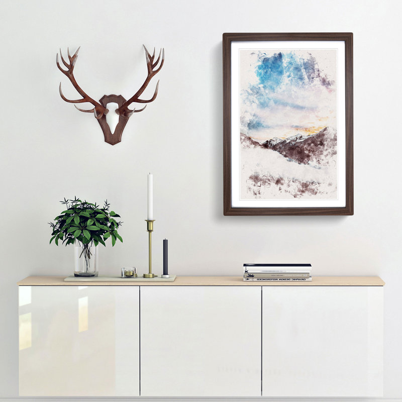 The Cloudy Mountains - Picture Frame Graphic Art, 87cm H x 62cm W x 2cm D, Walnut Framed