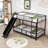 Twin Over Twin Metal Bunk Bed With Slide, Convertible Loft Design And Safety Guardrail-1687479511