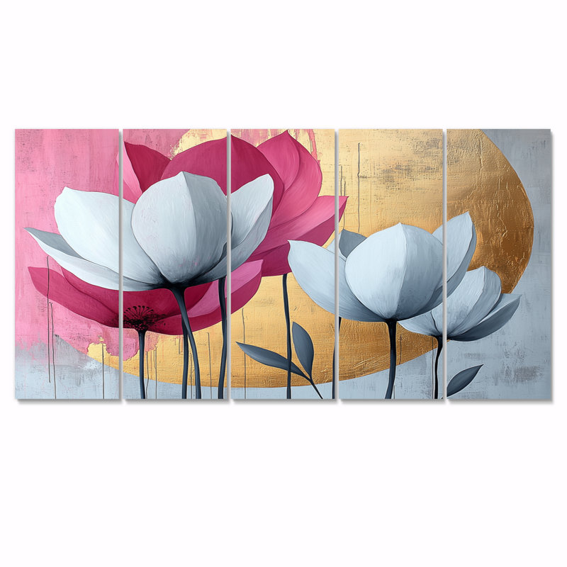 Geisler - Lotus Wall Art - ensemble d'art mural moderne, H 28 po x l 60 po, 5