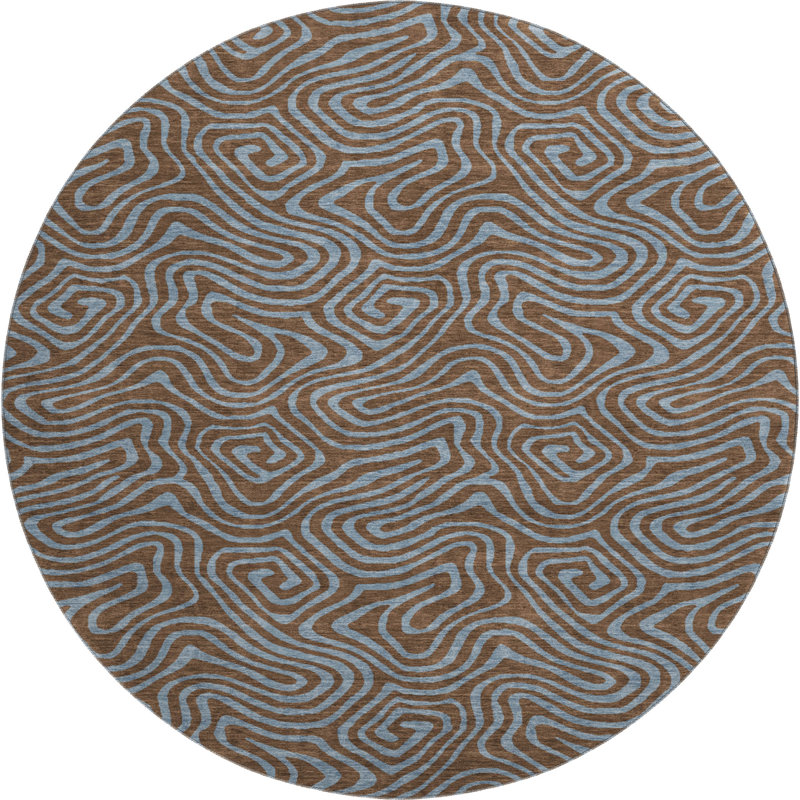 Premium Machine Washable Birchview AMF1031 Swirls Rug, Round 8'