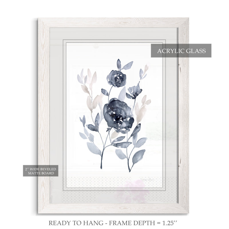 «Peony In Grey II», reproduction de cadre photo sur verre, H 32 po x l 44 po x 1,25 po, Encadré imprimé blanc
