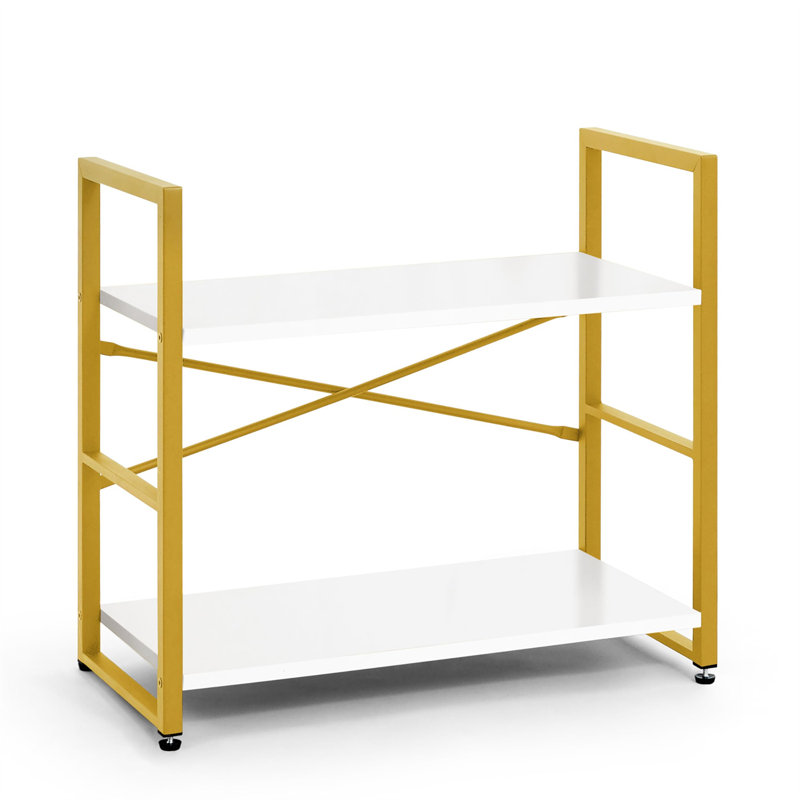 Modern 2-Tier Bookcase - Scratch Resistant Metal And Wooden Shelf For Living Room