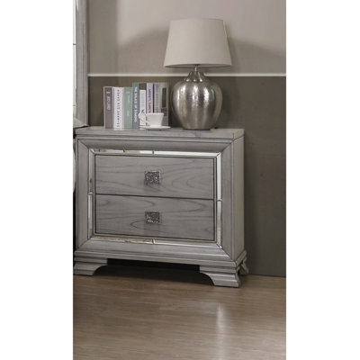 Nightstand, 1Pc 2 Storage Drawer Nightstand End Table Mirrored Accents Solid Wood Wooden Bedroom Furniture
