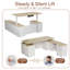 Bureau assis-debout de direction de luxe en forme de L avec caisson de rangement, réglable en hauteur électrique, avec prises électriques, ports USB, étagères de rangement et tiroir verrouillable, blanc.-1942729468-2085777903