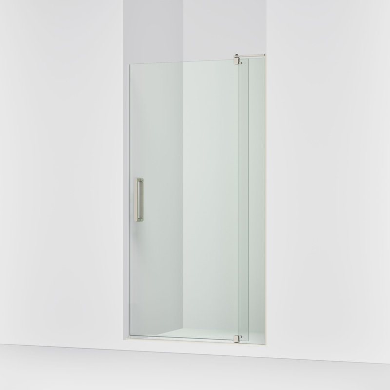 Porte de douche à pivot 44 po x 74 po avec technologie CleanCoat® Revel, Nickel brossé anodisé