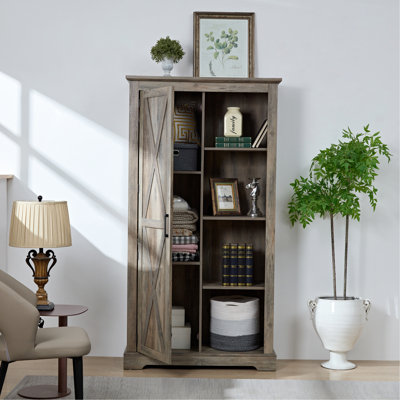 Armoire de porte de grange - grand rangement rustique pour garde-manger gris délavé 39,73 * 15,31 * 74,4, intérieur spacieux avec tablettes réglables et tablettes mobiles polyvalentes