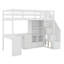 Lit mezzanine simple avec bureau intégré en forme de L, escalier de rangement et tiroirs - Lit d'étude peu encombrant avec armoire, tablettes pour petite pièce-1800228927