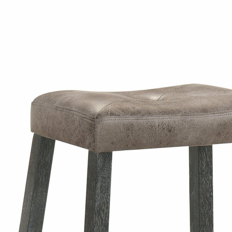 Ensemble de tabouret de bar rustique en bois de 2 à 25 pouces avec siège en cuir brun, finition vieillie et structure robuste - Siège à hauteur de comptoir peu encombrant pour la cuisine et le bar