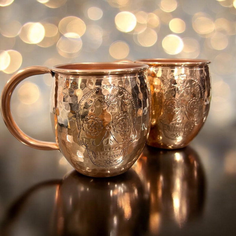 Ambiente Handmade Santa Clara Copper Mugs, Set of 2 – Hand-Hammered Barrel Moscow Mule Mugs, Copper Mule Mugs, Pure Copper Mugs, Copper Mugs for Cold Drinks