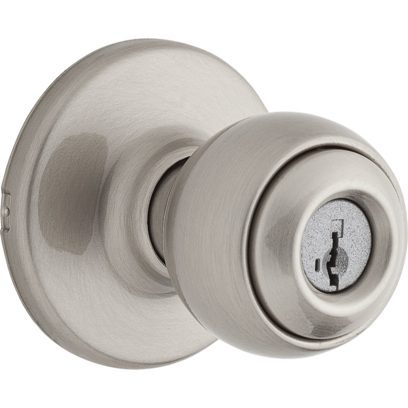 Bouton de porte d’entrée à clé avec rosette rond Yukon, Nickel satiné