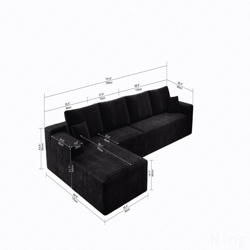 Siège de canapé modulaire modulaire, canapé rembourré et compressé pour le salon, la chambre à coucher, un appartement, aucun assemblage requis, combinaison gratuite de 4 pièces, tissu en velours côtelé moelleux