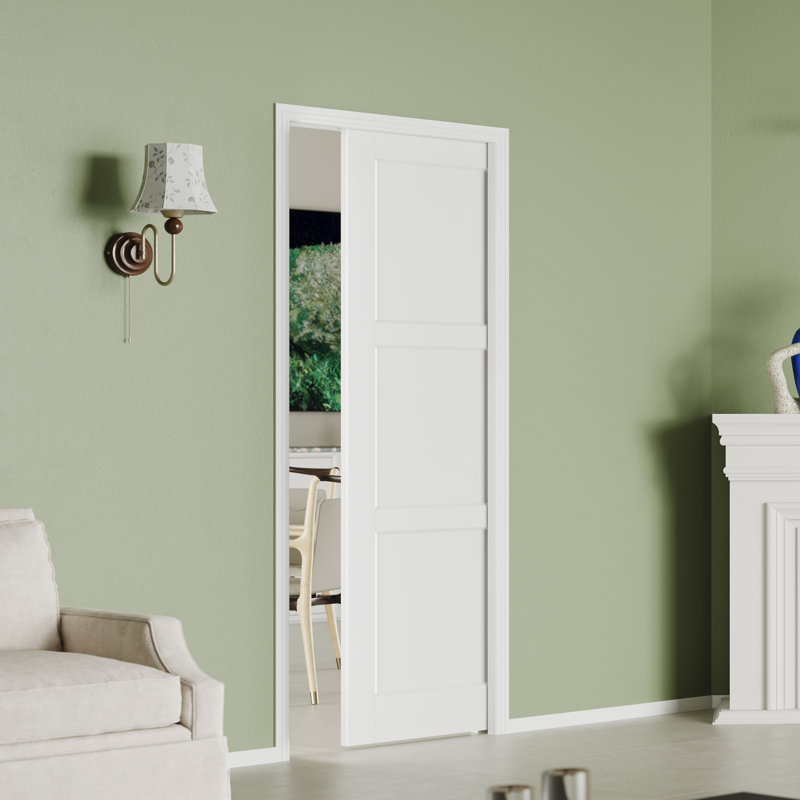 Porte coulissante avec fermeture à glissière - Porte intérieure en MDF blanc de style shaker et garde-manger avec cadre de poche