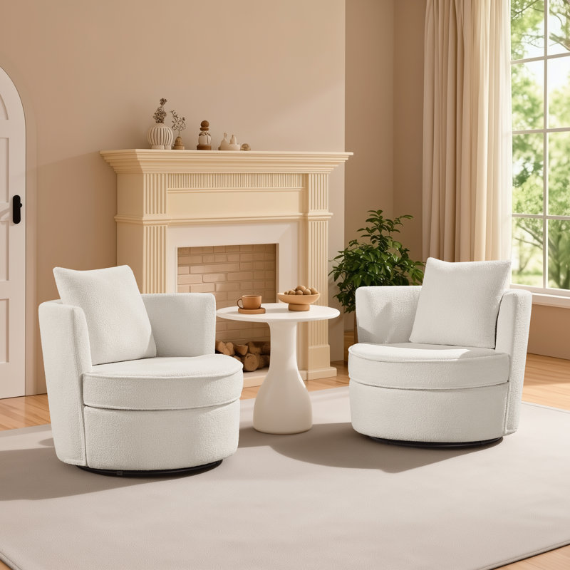 Swivel Accent Armchair with Throw Pillow, Black/Brown Polyester
