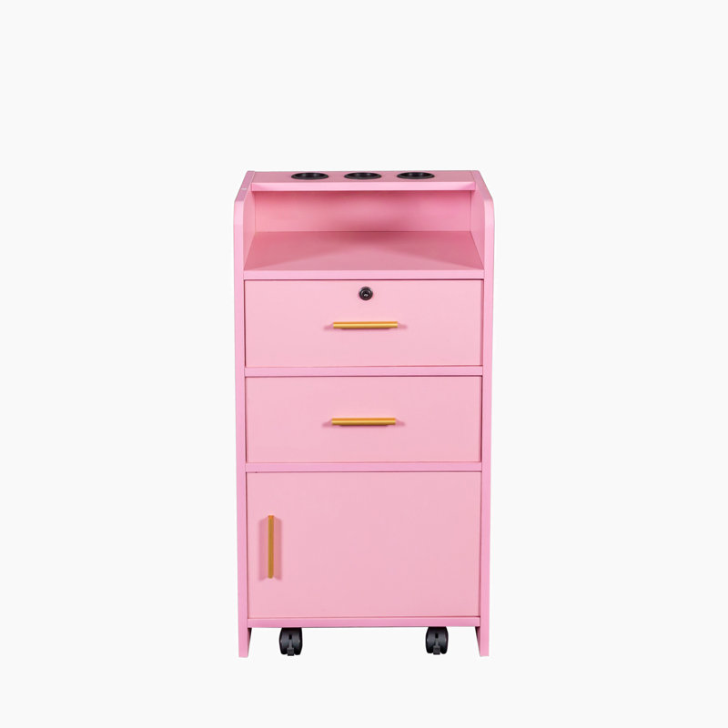 Keunte Classic Hair Tool Organizers Accent Storage Cabinet with a Lockable Drawer, Pink, Gold