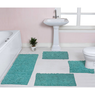 Freida Floral Rectangular 100% Cotton Solid Bath Rugs & Contour Mat (Set of 4)