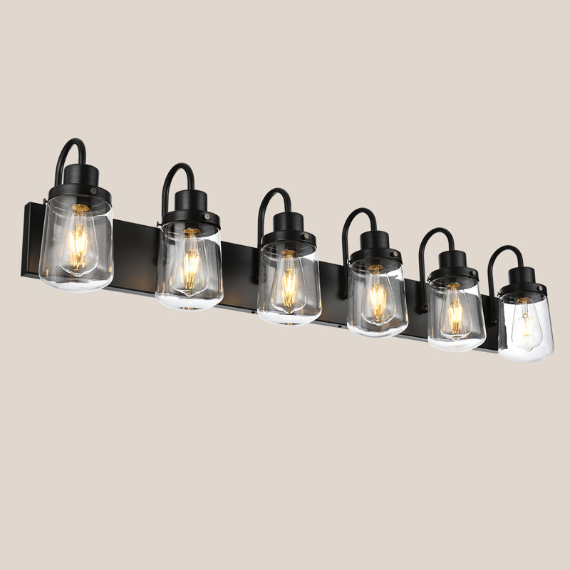 Bathroom Vanity Light Fixtures, 6-Light Farmhouse Vanity Light With Clear Glass Shades, Bathroom Lighting Fixtures Over Mirror, Vanity Light Fixture Indoor