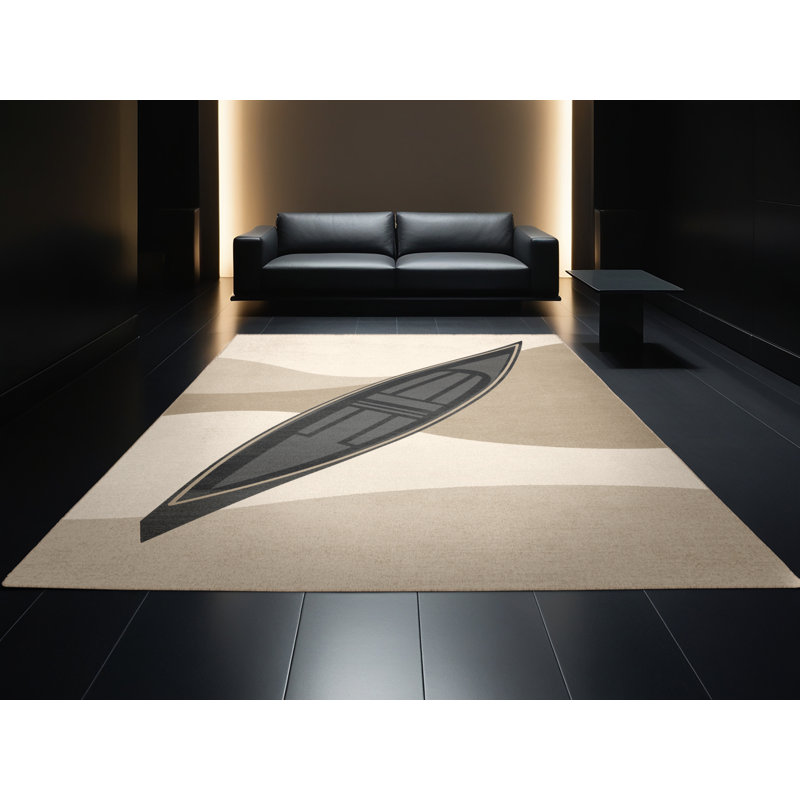 Machine Washable Maurice Traditional Canoe Modern Rug in Gray – Beige Binding, 5x7