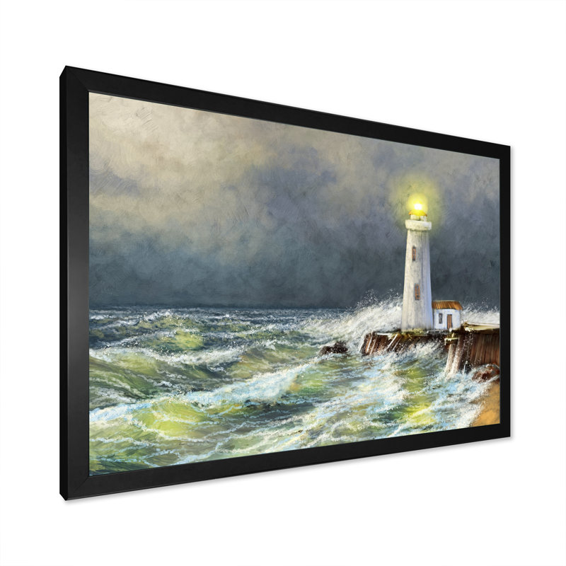 Phare de la mer, reproduction d'art sur toile, Cadre noir, H 8 po x l 12 po x P 1 po
