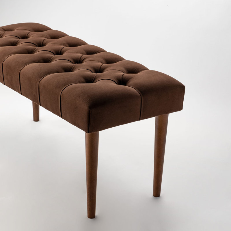 Velvet Upholstered Bench, Bronze/Walnut, H40 x W100 x D35cm