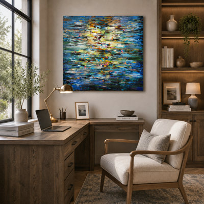 Blue Water Reflection Abstract Canvas Wall Art