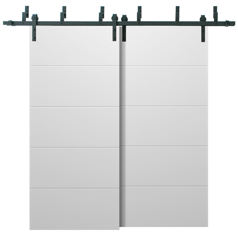 Portes coulissantes de grange avec quincaillerie de 2 m (6,6 pi) Planum 0770, peintes en blanc mat, rails robustes et résistants, ensemble en acier, porte coulissante double - 183 x 203 cm (72 x 80 po) (2 x 91 x 203 cm [36 x 80 po])