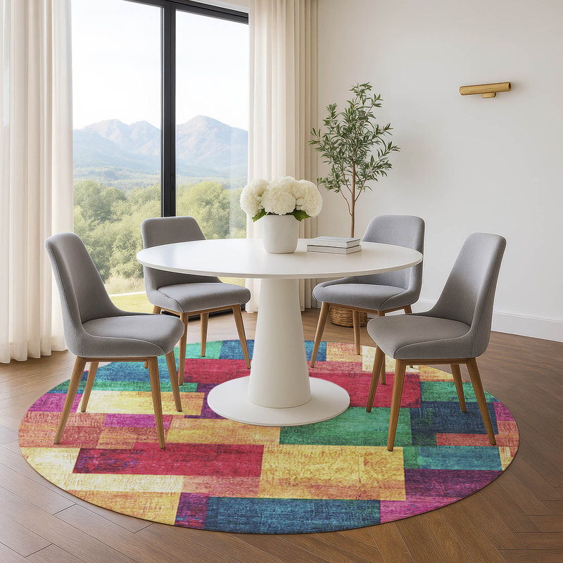 Premium Machine Washable Mouton Geometric Rug, Round 8'