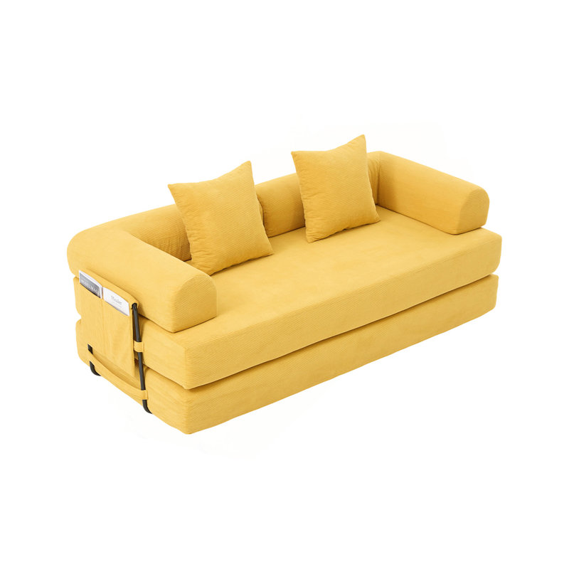 Canapé modulaire pliable et compressible avec disposition personnalisable et rangement intégré pour les espaces de vie modernes.